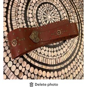 Vintage leather boho belt studded w hardware 31 inches to 38 inches